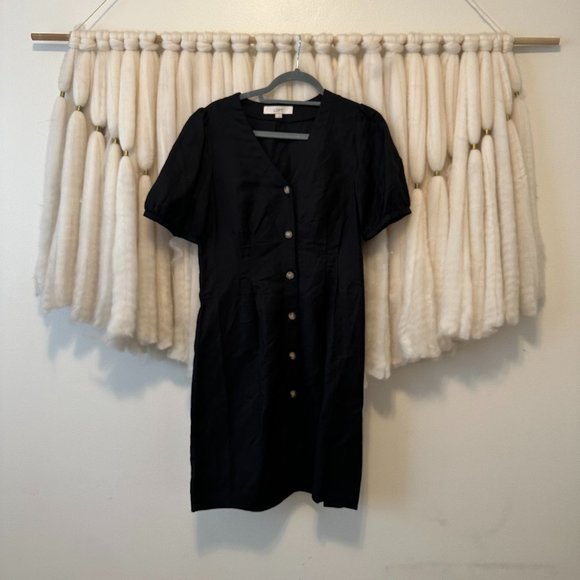 LOFT Dresses & Skirts - LOFT Linen Button V-Neck Dress, Black, Sz 2